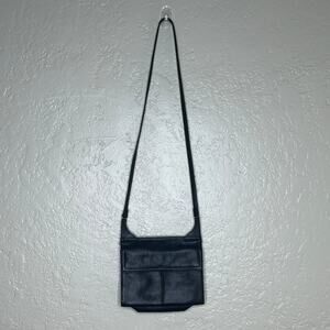 Fossil Vintage Black Leather Double Flap Crossbody Shoulder Bag